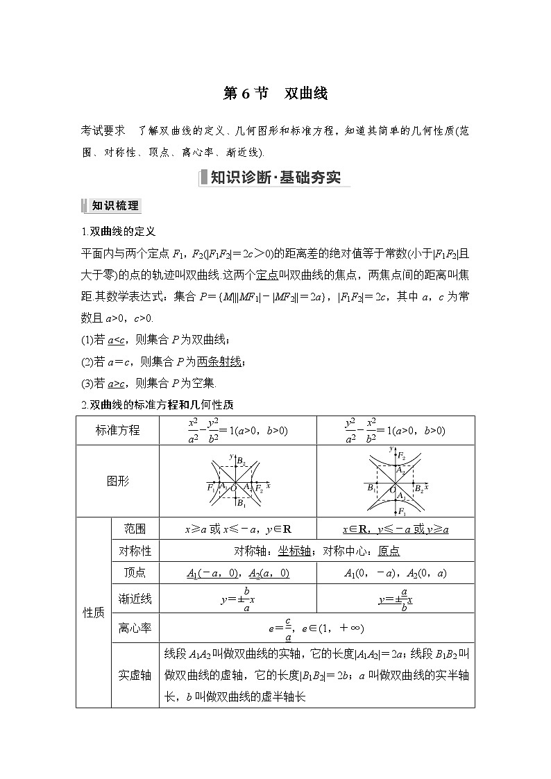 2024高考数学大一轮复习Word版题库（人教A版文）第九章 平面解析几何 第6节 双曲线第1页