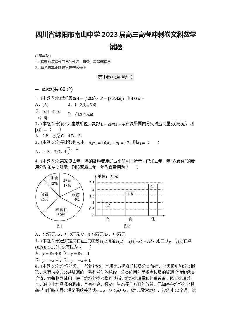 四川省绵阳南山中学2023届高三高考冲刺卷文科数学试题01