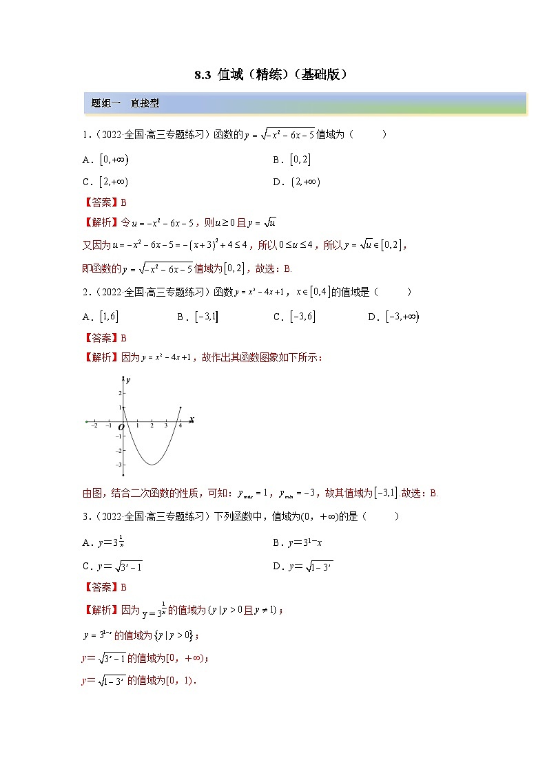 备战2024年高考数学一轮复习（一隅三反基础版新高考专用）8-3 值域（精练）（基础版）（解析版）01