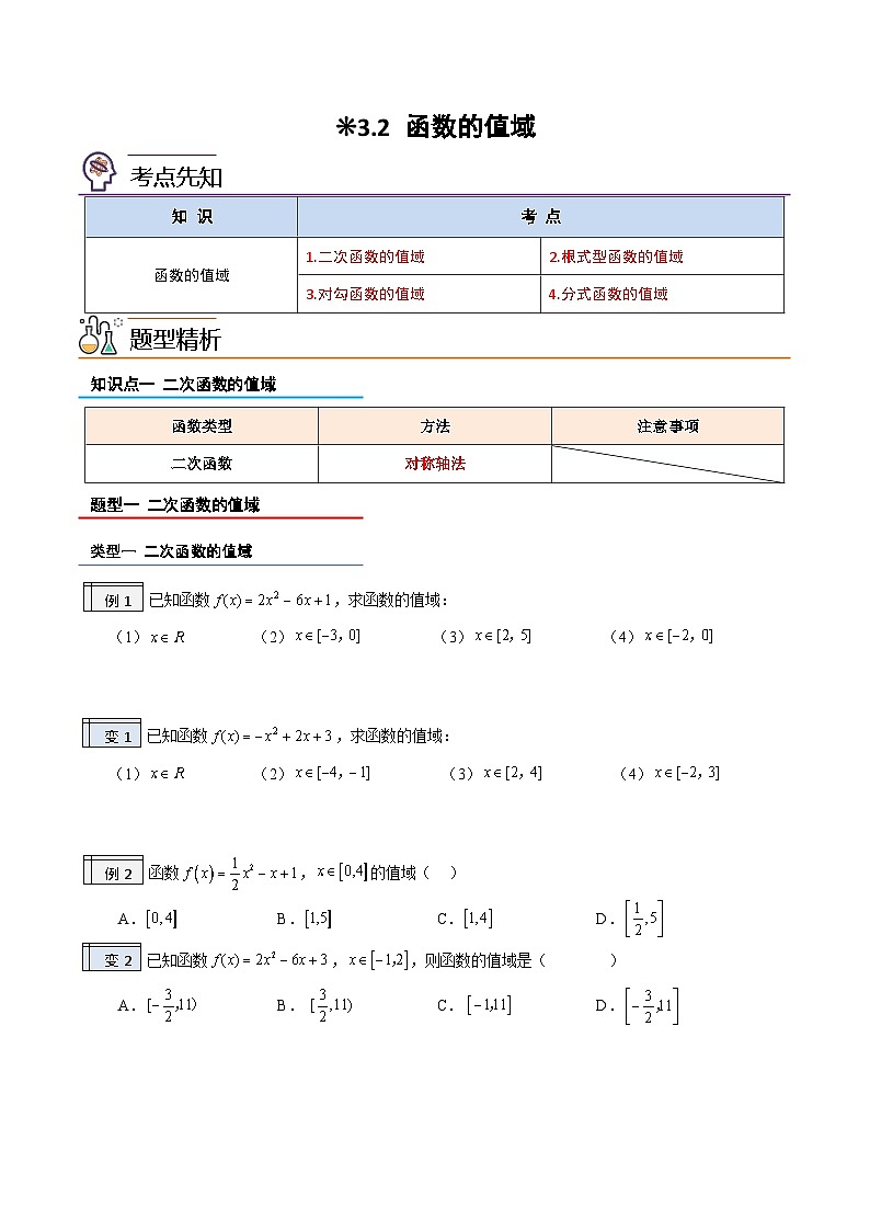 3.2-函数的值域（原卷版）-2023-2024学年初升高（新高一）数学暑假衔接教材（人教版）第1页
