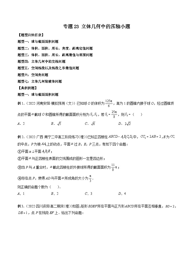 专题23 立体几何中的压轴小题（原卷版）第1页
