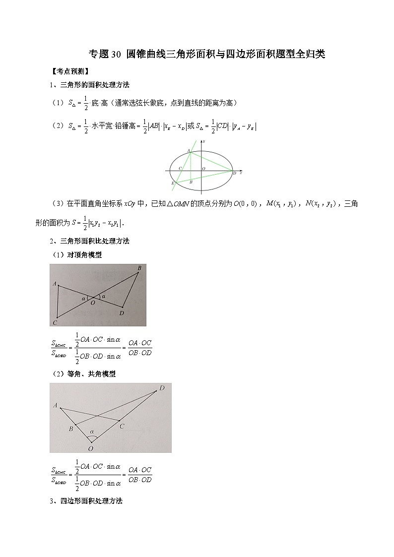 专题30 圆锥曲线三角形面积与四边形面积题型全归类-新高考数学大一轮复习讲义之方法技巧与题型全归纳（新高考专用）01