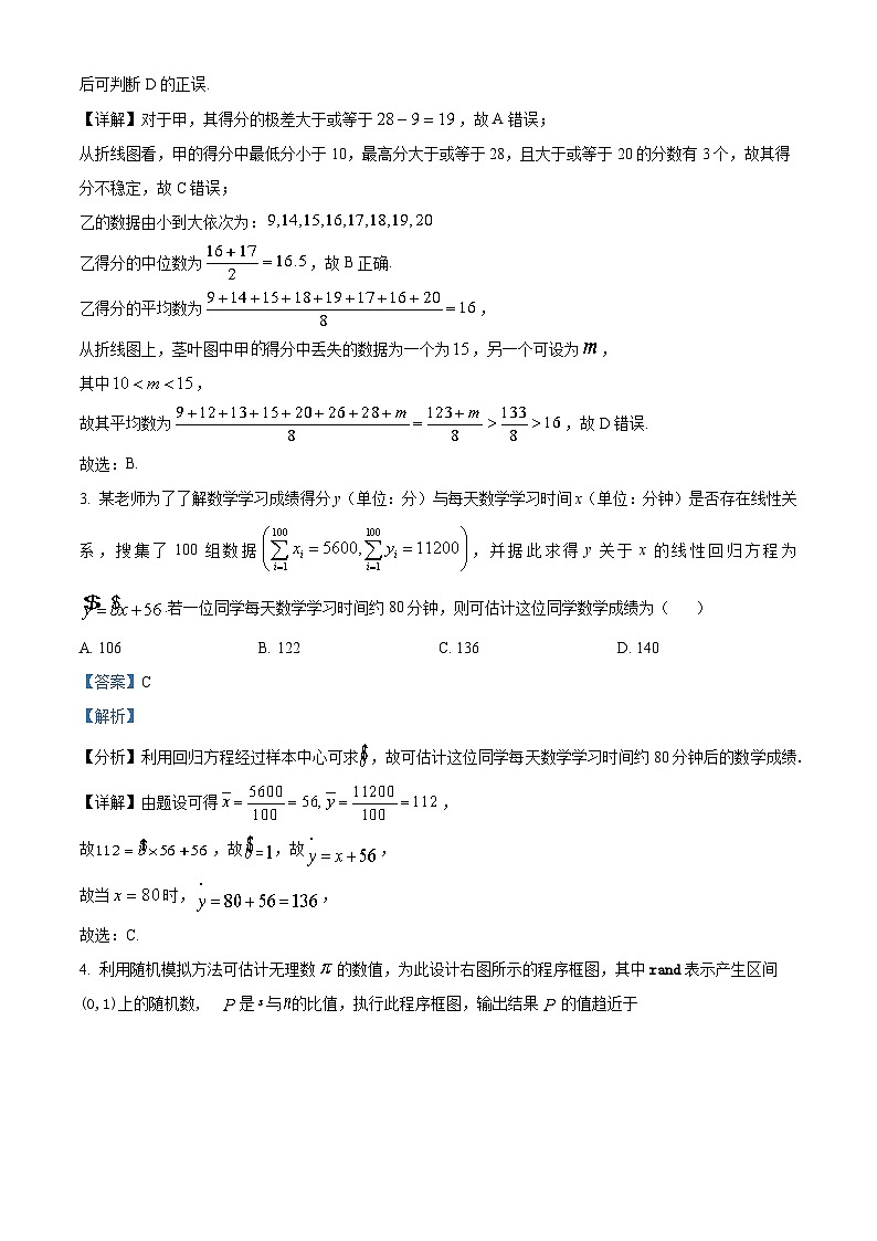 四川省成都石室中学2024届高三理科数学零诊模拟考试试题（Word版附解析）第2页