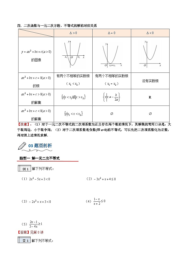 【暑假初升高】(人教A版2019)数学初三（升高一）暑假-2.3《二次函数与一元二次方程、不等式》讲学案（解析版）第2页