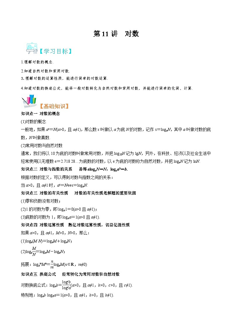 【暑假初升高】(苏教版2019)数学初三（升高一）暑假-第11讲《对数》讲学案（必修1）01
