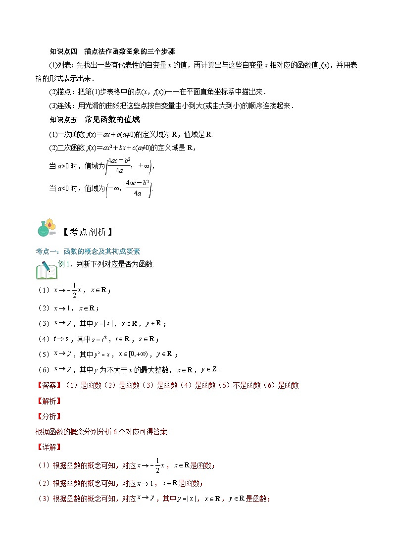 【暑假初升高】(苏教版2019)数学初三（升高一）暑假-第12讲《函数的概念和图象》讲学案（必修1）02