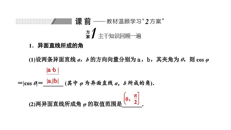 备战2024高考一轮复习数学（理） 第八章 立体几何 第六节 空间向量与空间角课件PPT第2页