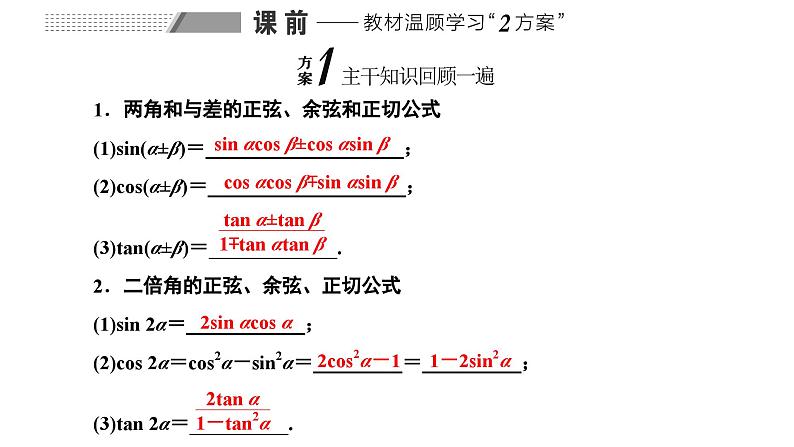 备战2024高考一轮复习数学（理） 第四章 三角函数与解三角形 第三节 第1课时 两角和与差的正弦、余弦和正切公式及二倍角公课件PPT02