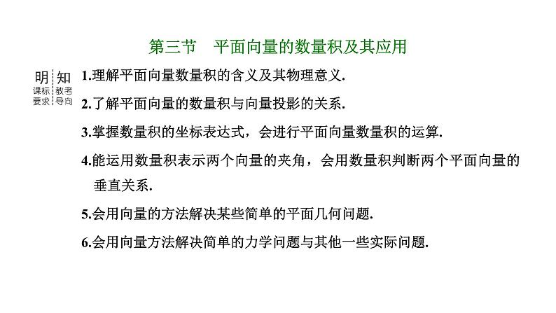 备战2024高考一轮复习数学（理） 第五章 平面向量、复数 第三节 平面向量的数量积及其应用课件PPT第1页