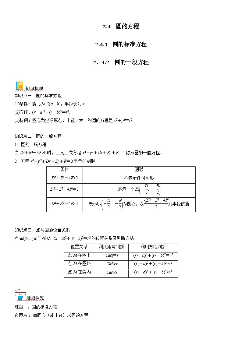 【暑假提升】(人教A版2019)数学高一（升高二）暑假-2.4《圆的方程》讲学案（必修1）01