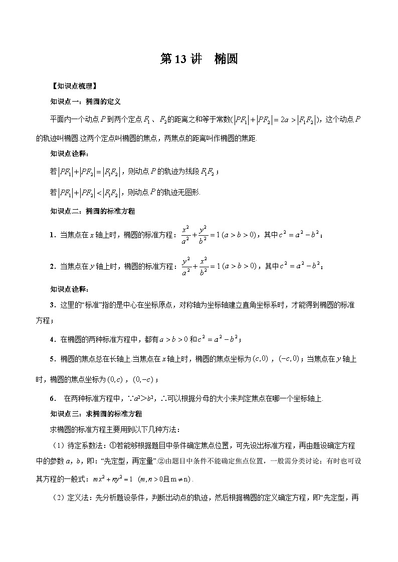 第13讲 椭圆（原卷版）第1页