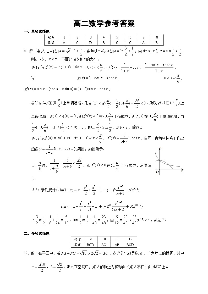 2023湖北部分州市高二期末考试数学试卷及参考答案01
