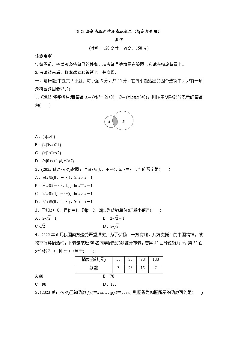 2024届新高三数学开学摸底试卷二（新高考专用）（Word版附解析）01