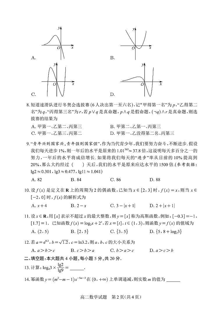 高二下期6月期末热身考试题卷第2页