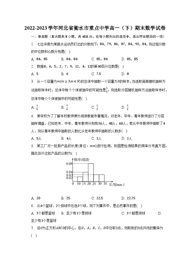 2022-2023学年河北省衡水市重点中学高一（下）期末数学试卷01