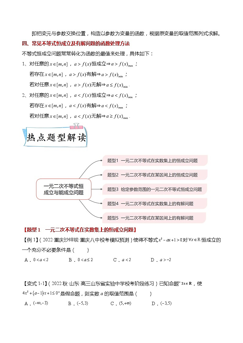 重难点1-2 一元二次不等式恒成立与能成立问题5大题型-高考数学专练（新高考专用）02