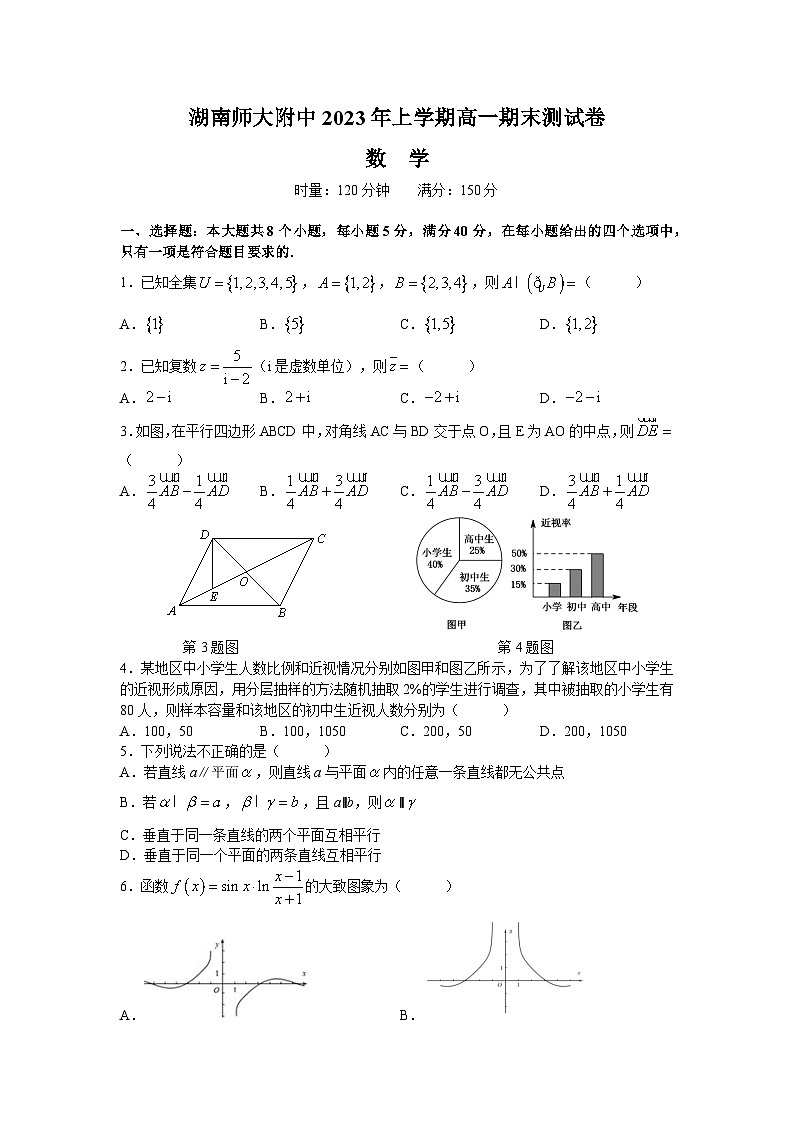 湖南师范大学附属中学2022-2023学年高一数学下学期期末考试试题（Word版附答案）第1页