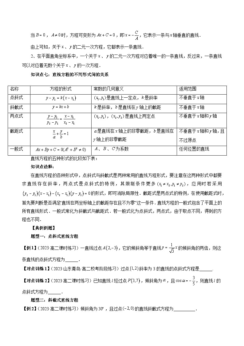 第05讲 五种直线方程（九大题型）-暑假高一升高二数学衔接知识自学讲义（苏教版）03