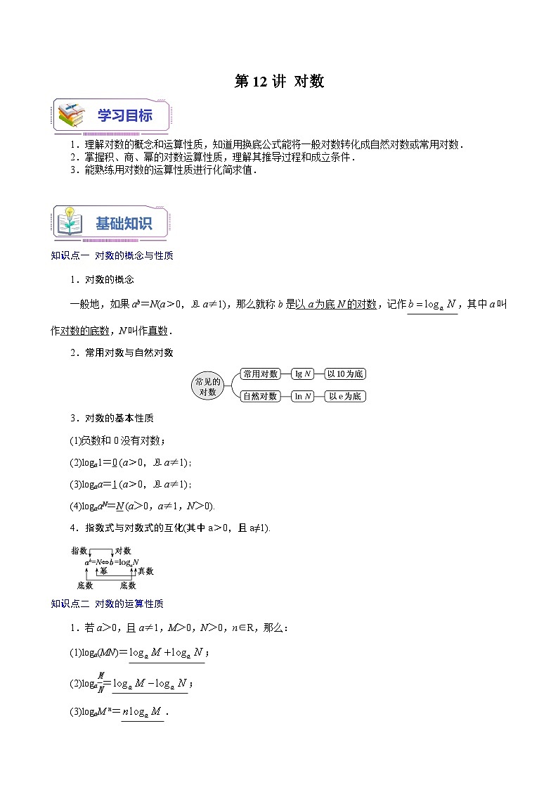 第12讲 对数-新高一数学暑假精品课（苏教版必修第一册） 试卷01