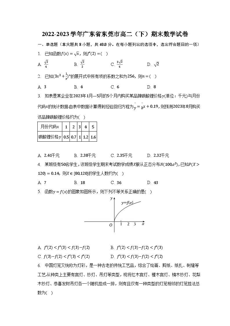 2022-2023学年广东省东莞市高二（下）期末数学试卷（含解析）01