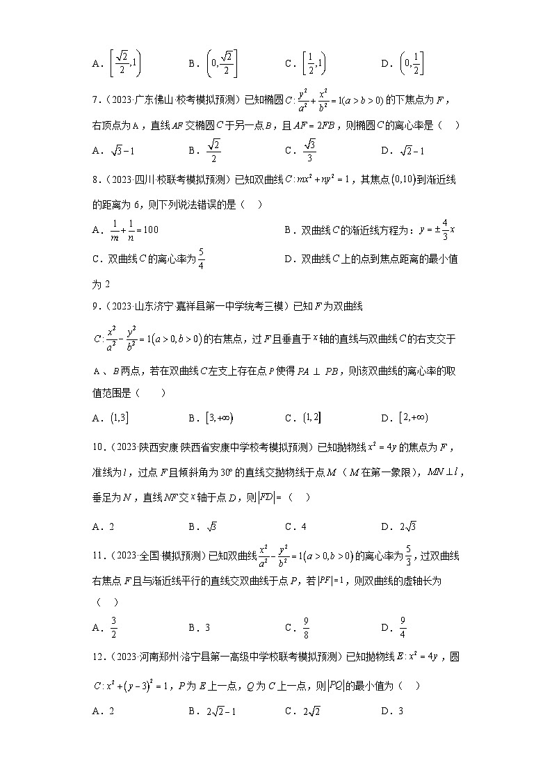 2023届高三全国各地试题精选13 圆锥曲线（小题）第2页