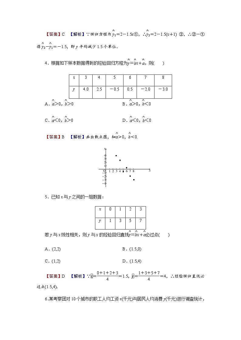 人教版高中数学选择性必修第3册8-2-1、8-2-2第1课时一元线性回归模型 一元线性回归模型参数的最小二乘估计练习含答案02