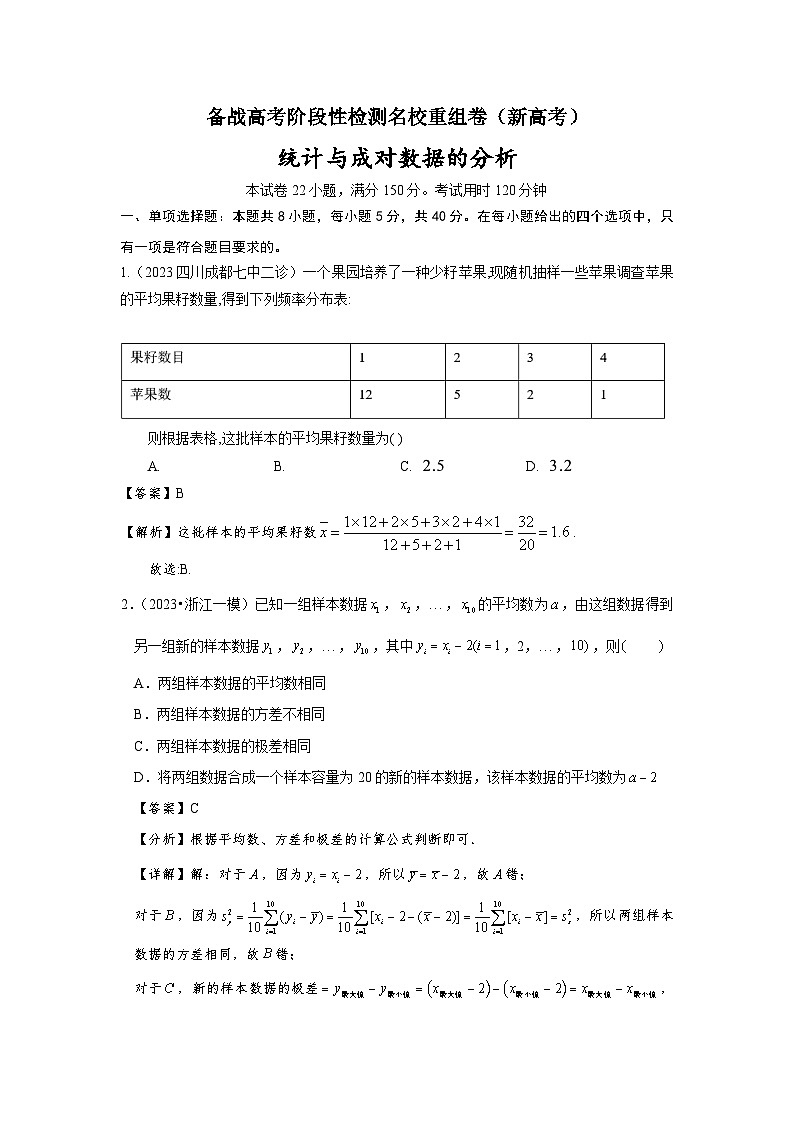 第十一章 统计与成对数据的分析-备战高考数学专题测试模拟卷（新高考专用）（解析卷）第1页