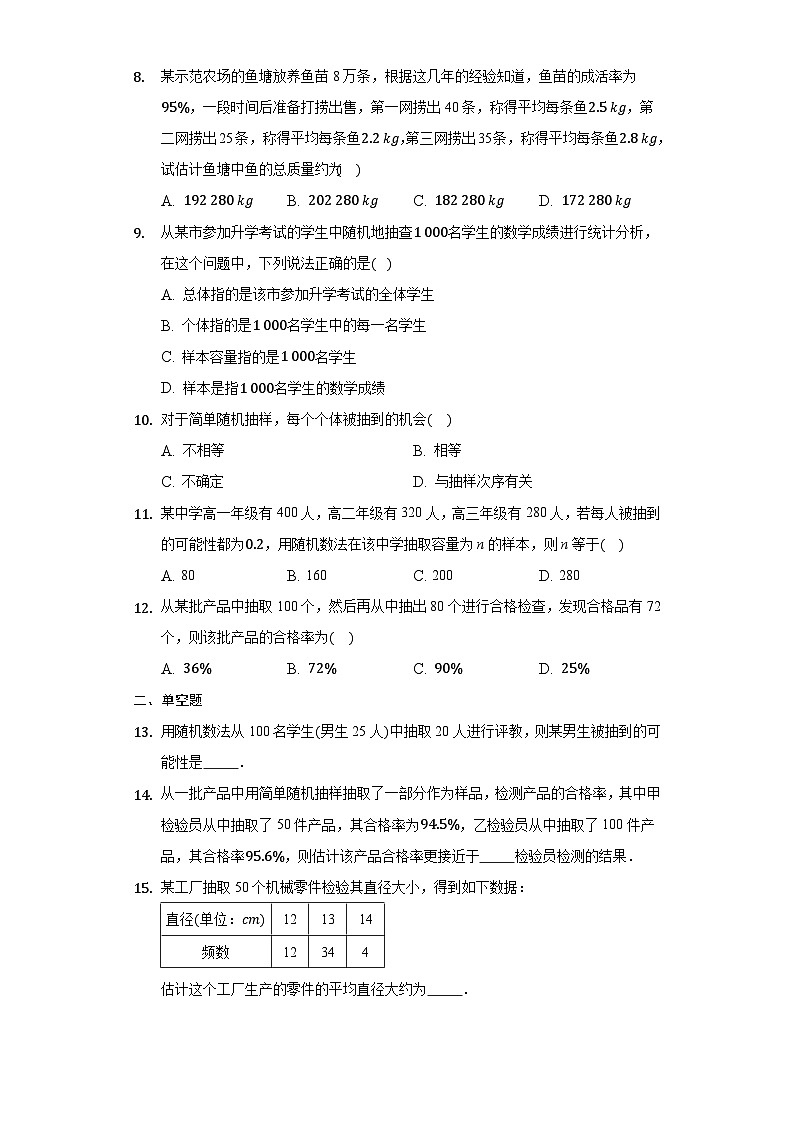 9.1.1简单随机抽样 试卷02