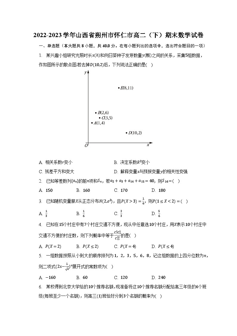2022-2023学年山西省朔州市怀仁市高二（下）期末数学试卷（含解析）01