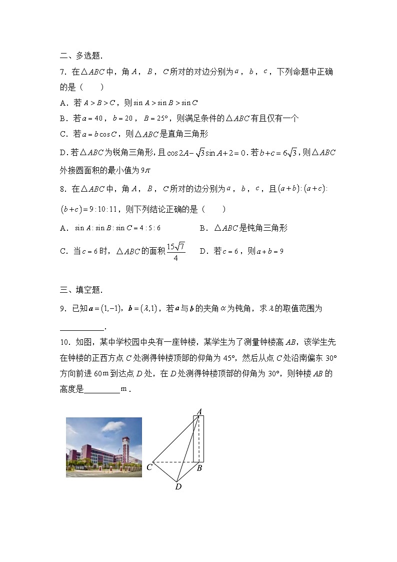 数学（新教材）高一暑假作业之巩固练习2 平面向量的应用含答案解析02