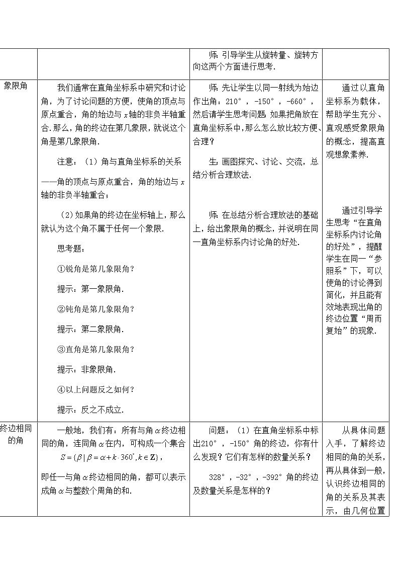 高中数学必修第一册人教A版（2019）5.1.1《任意角》教学设计（表格式）02