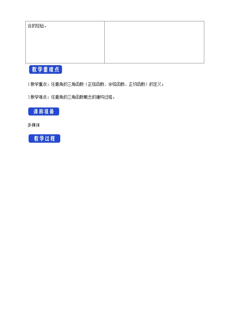 高中数学必修第一册人教A版（2019）5.2.1 三角函数的概念 教学设计（表格式）02