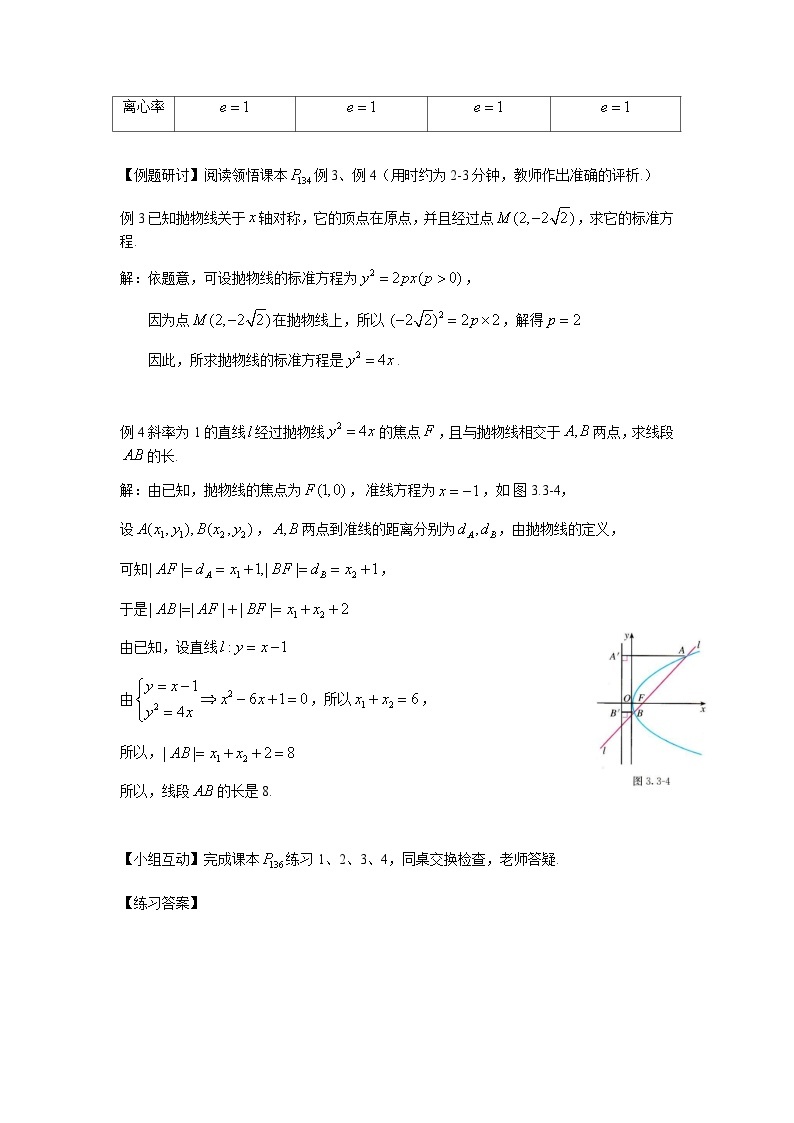 高中数学人教A版（2019）选择性必修第一册 3.3.2 抛物线的简单几何性质 教案03