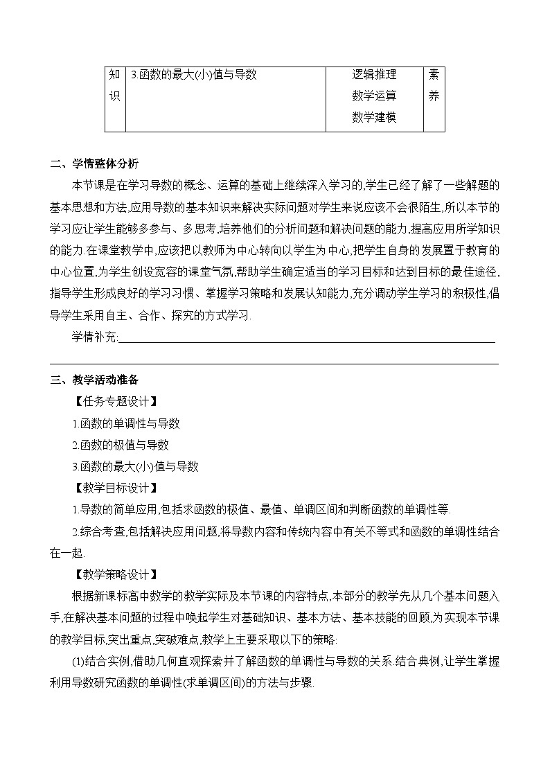 高中数学 人教A版（2019）选择性必修第二册 5.3《导数在研究函数中的应用》课时3 教学设计02