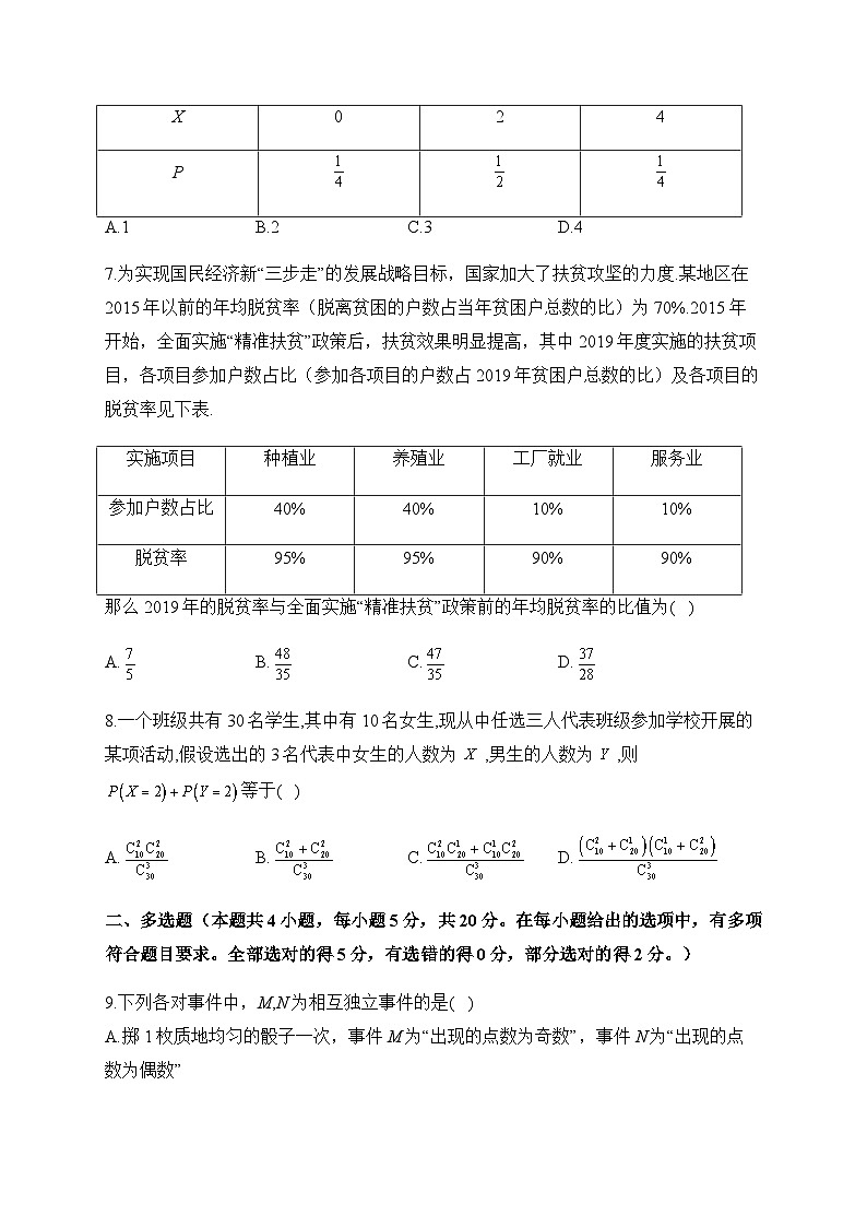 高中数学（人教A版2019） 选择性必修第三册  第七章 随机变量及其分布 B卷 能力提升（含答案）02