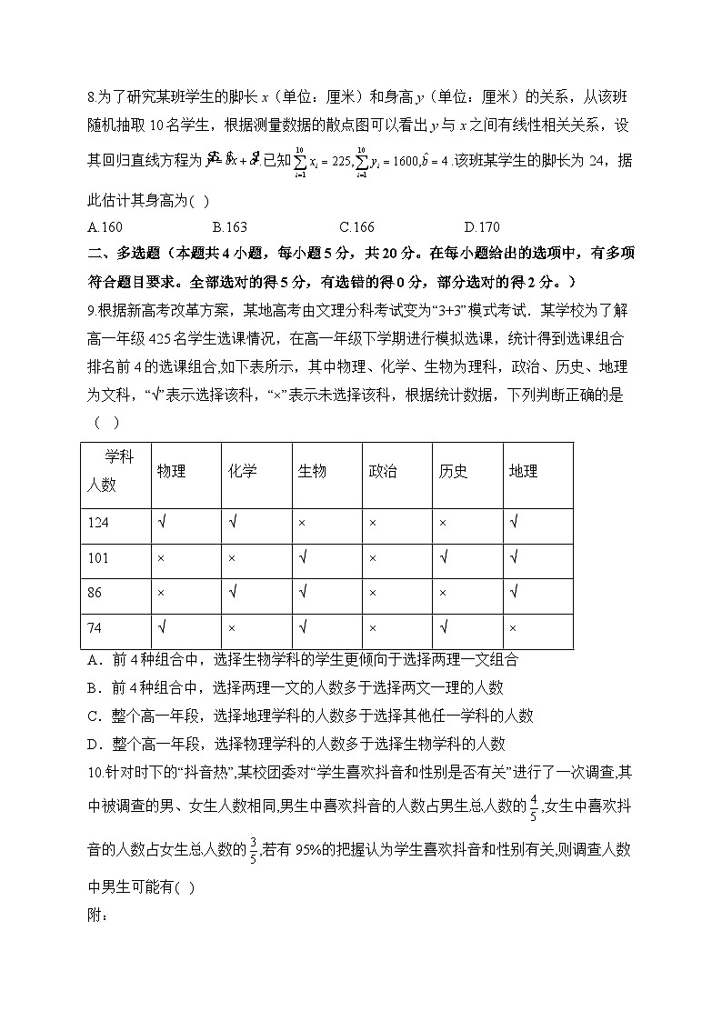 高中数学（人教A版2019） 选择性必修第三册  第八章 成对数据的统计分析 测试卷（含解析）03