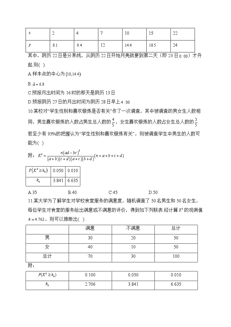 高中数学（人教A版2019） 选择性必修第三册  第八章 成对数据的统计分析 达标检测（含解析）03