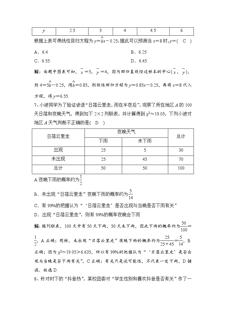 高中数学（人教A版2019）选择性必修第三册 第八章 成对数据的统计分析　章末检测（含解析）03