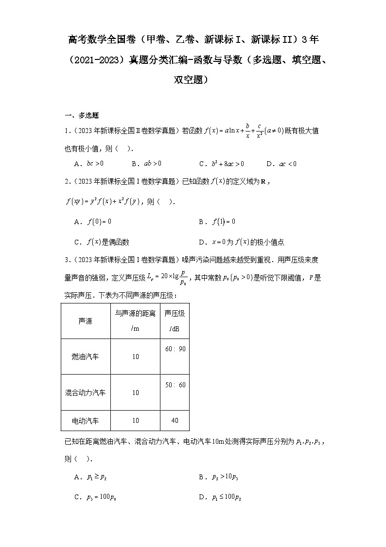 高考数学全国卷（甲卷、乙卷、新课标I、新课标II）3年（2021-2023）真题分类汇编-函数与导数 (1)第1页