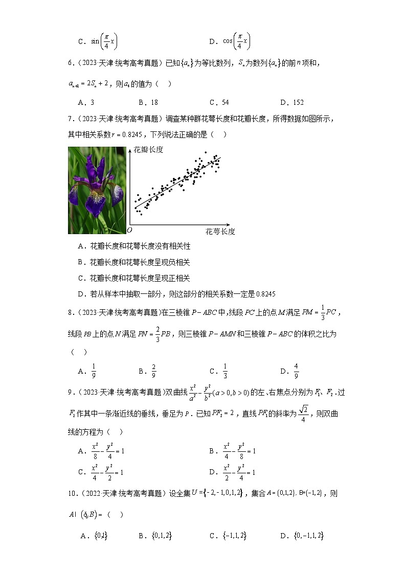 高考数学天津卷3年（2021-2023）真题分类汇编-单选题02