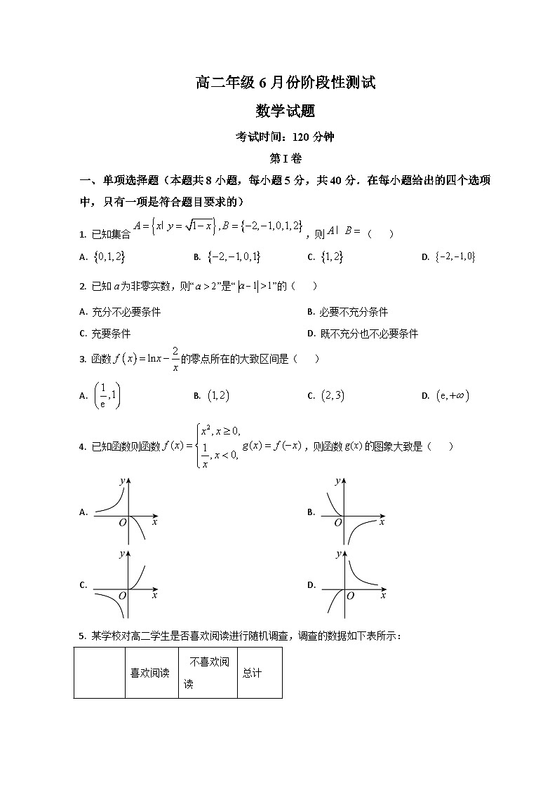 2023德州一中高二下学期6月月考数学试题含解析01