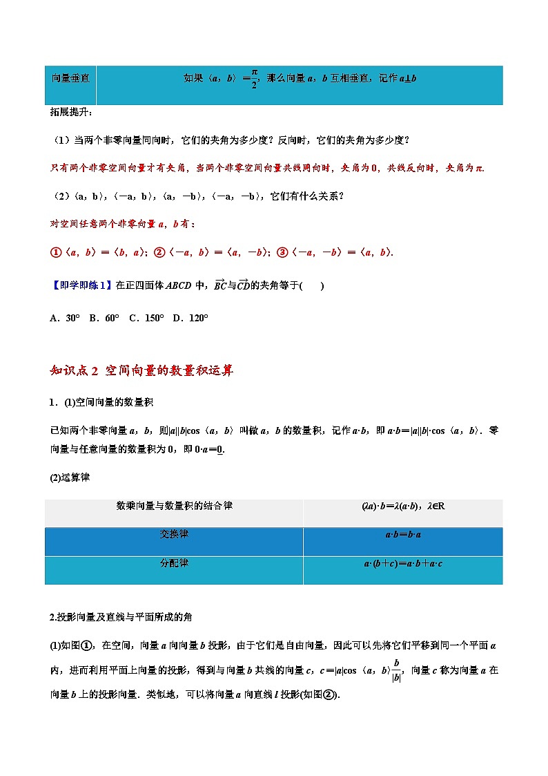 1.1.2空间向量的数量积运算 -2023-2024学年高二数学同步精品讲义（人教A版2019选择性必修第一册）（原卷版）第2页