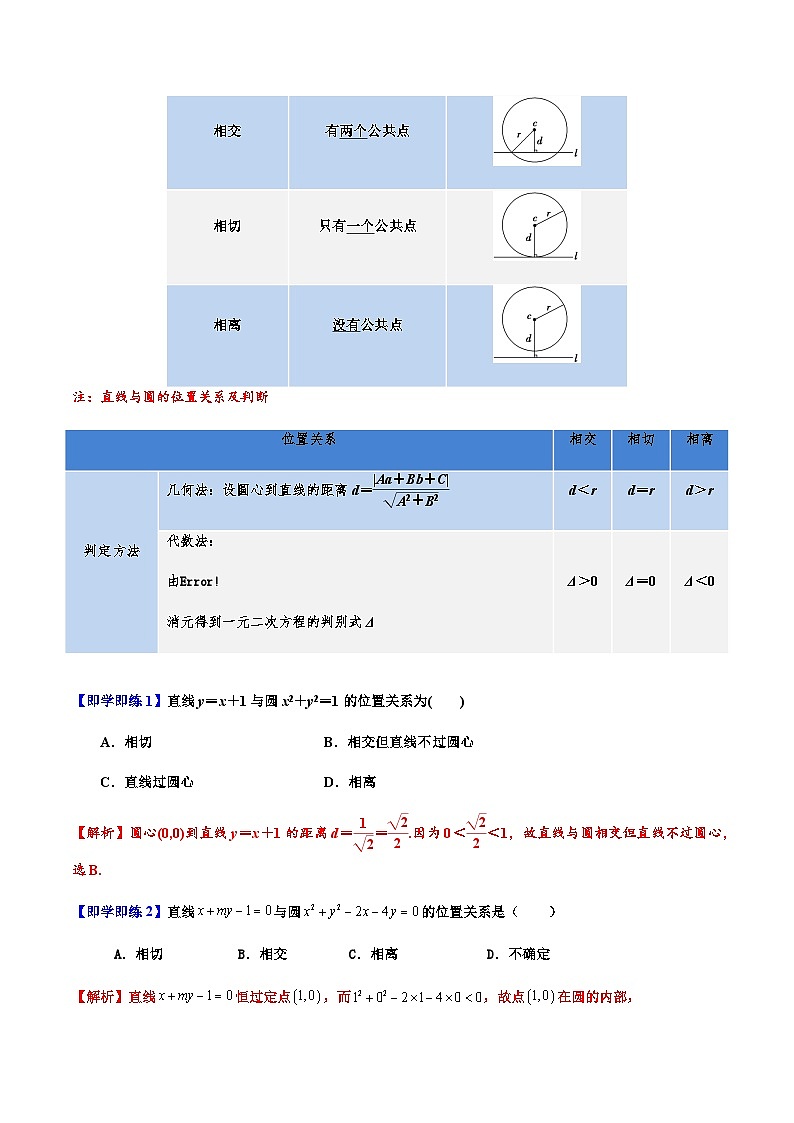 2.5.1 直线与圆的位置关系 -2023-2024学年高二数学同步精品讲义（人教A版2019选择性必修第一册）（解析版） 第2页