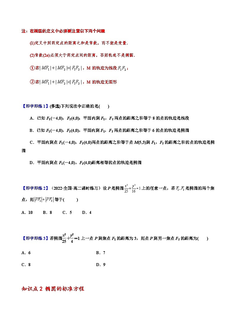 3.1.1椭圆及其标准方程 -2023-2024学年高二数学同步精品讲义（人教A版2019选择性必修第一册）（原卷版）第2页
