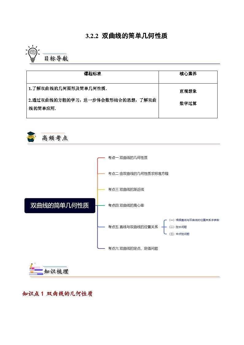 3.2.2双曲线的简单几何性质 （人教A版2019选择性必修第一册）讲义01