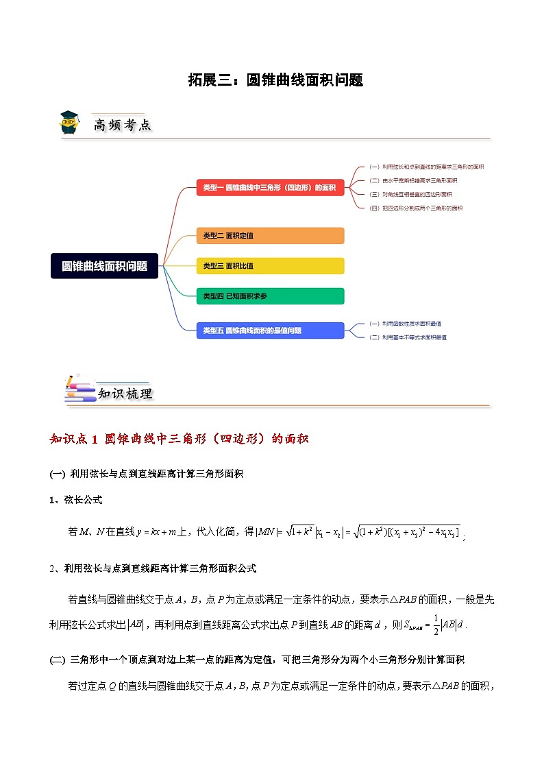 拓展三 圆锥曲线的面积问题 -2023-2024学年高二数学同步精品讲义（人教A版2019选择性必修第一册）（解析版） 第1页