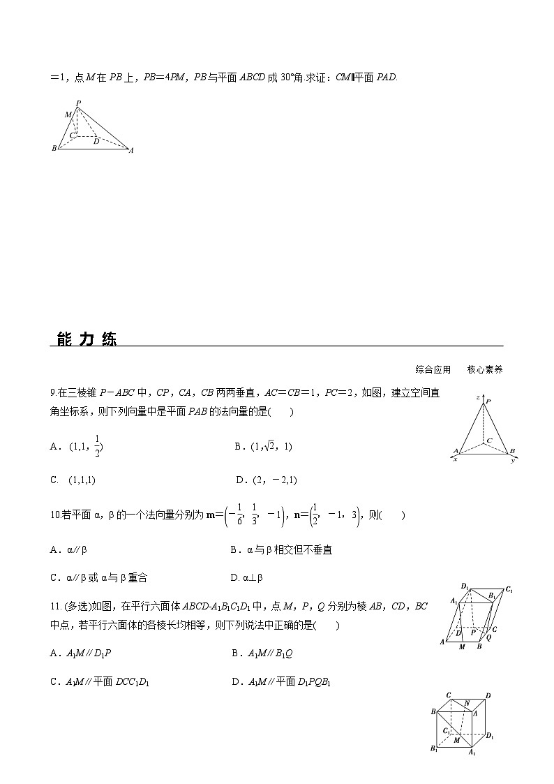 1.4.1 第1课时 空间向量与平行关系（分层练习） （人教A版2019选择性必修第一册）02