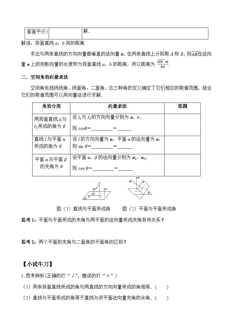 1.4.2 用空间向量研究距离、夹角问题（学案） （人教A版2019选择性必修第一册）02