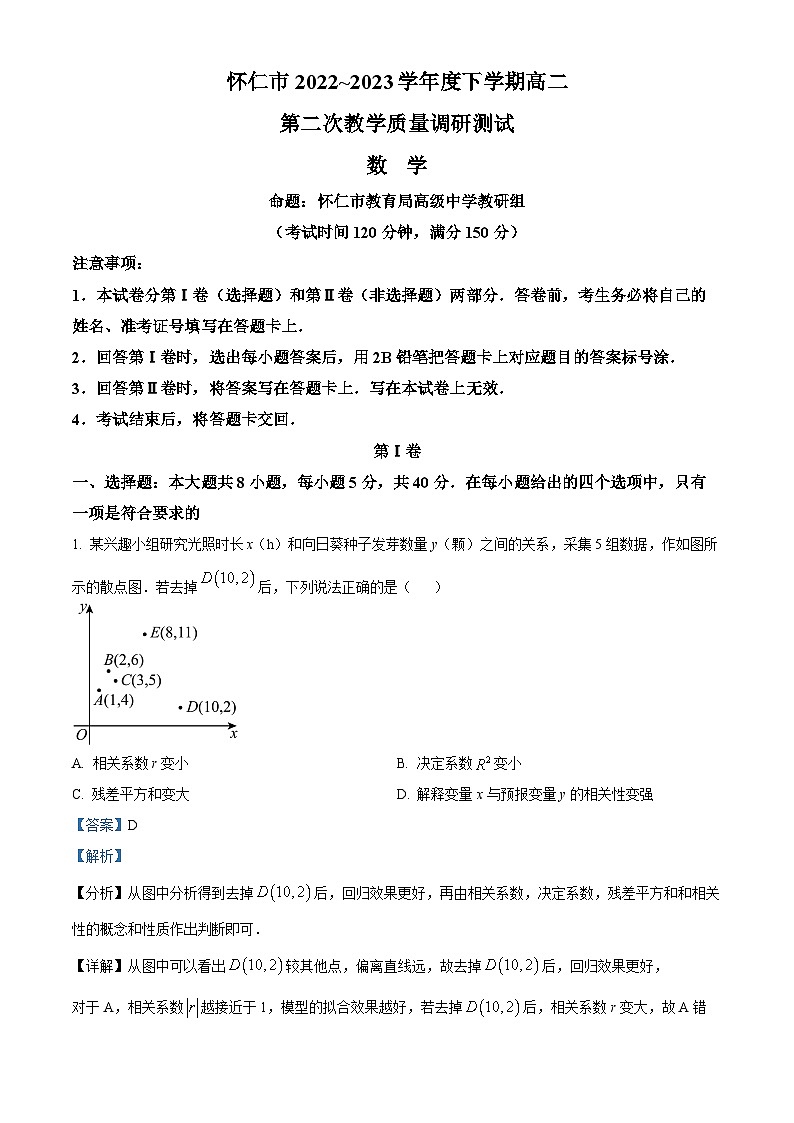 山西省朔州市怀仁市2022-2023学年高二数学下学期期末试题（Word版附解析）01