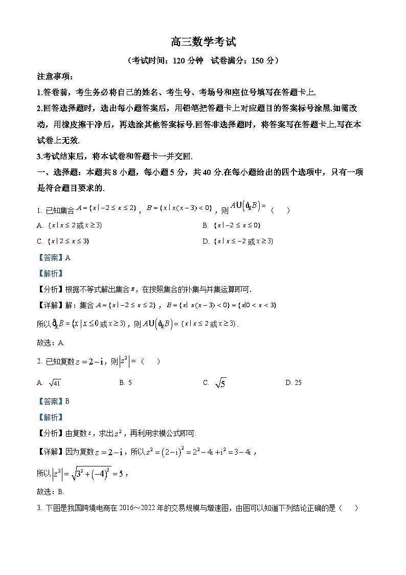 山西省忻州市2023届高三数学一模试题（Word版附解析）01
